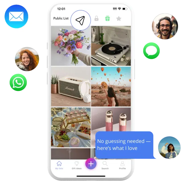 WishDeck mobile app screenshot showing sharing wishlist